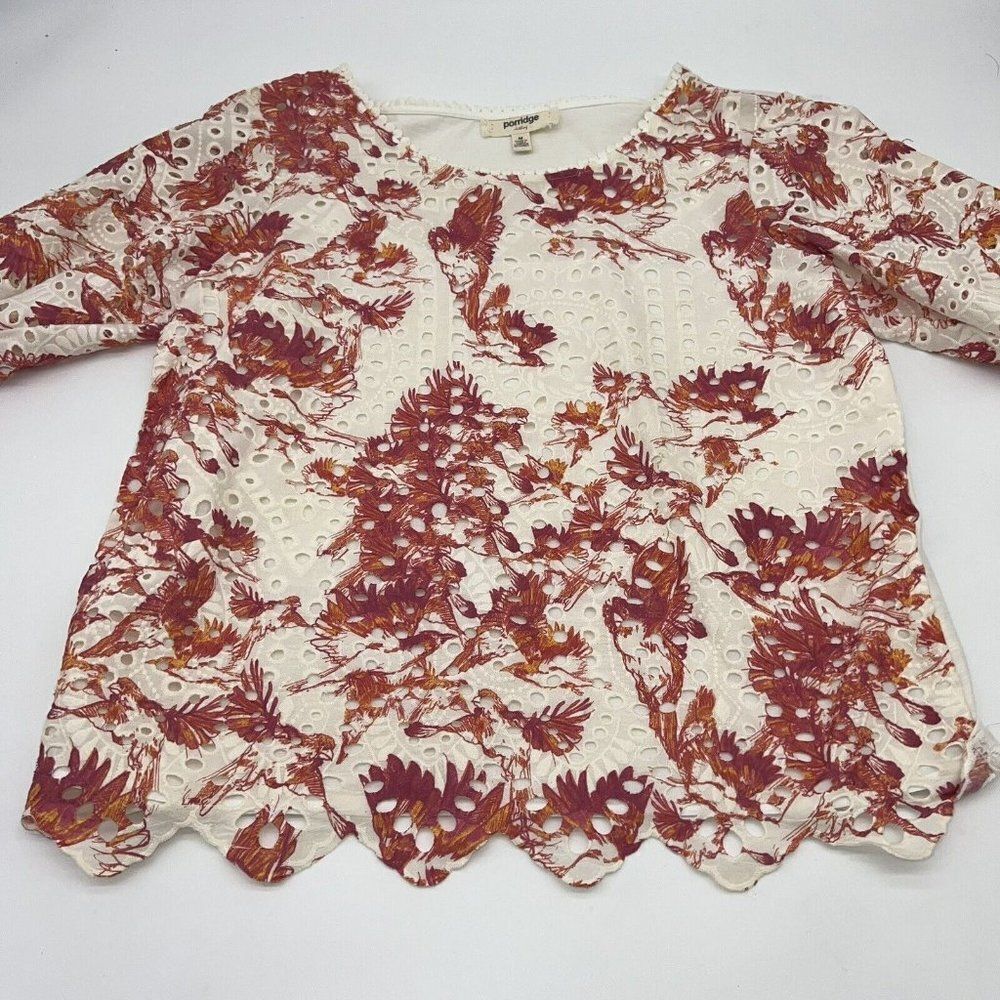 Anthropologie Porridge Arbor Embroidered  Eyelet Blouse Size M